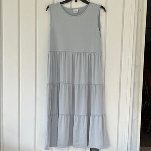 Sleeveless Light Blue Tiered Midi Dress